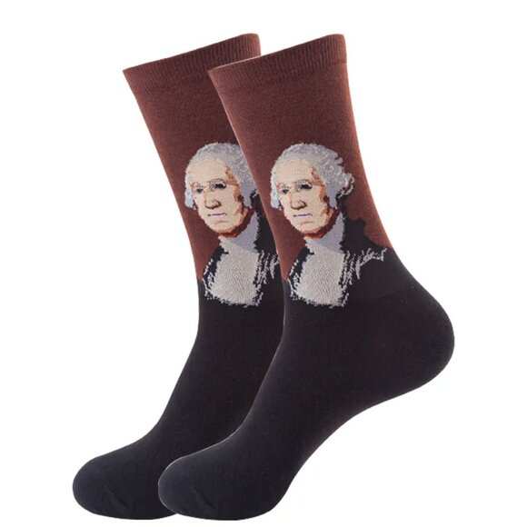 Hot Sox Famous Artist Series George Washington Crew Socks New Size 10-13 - Picture 1 of 8